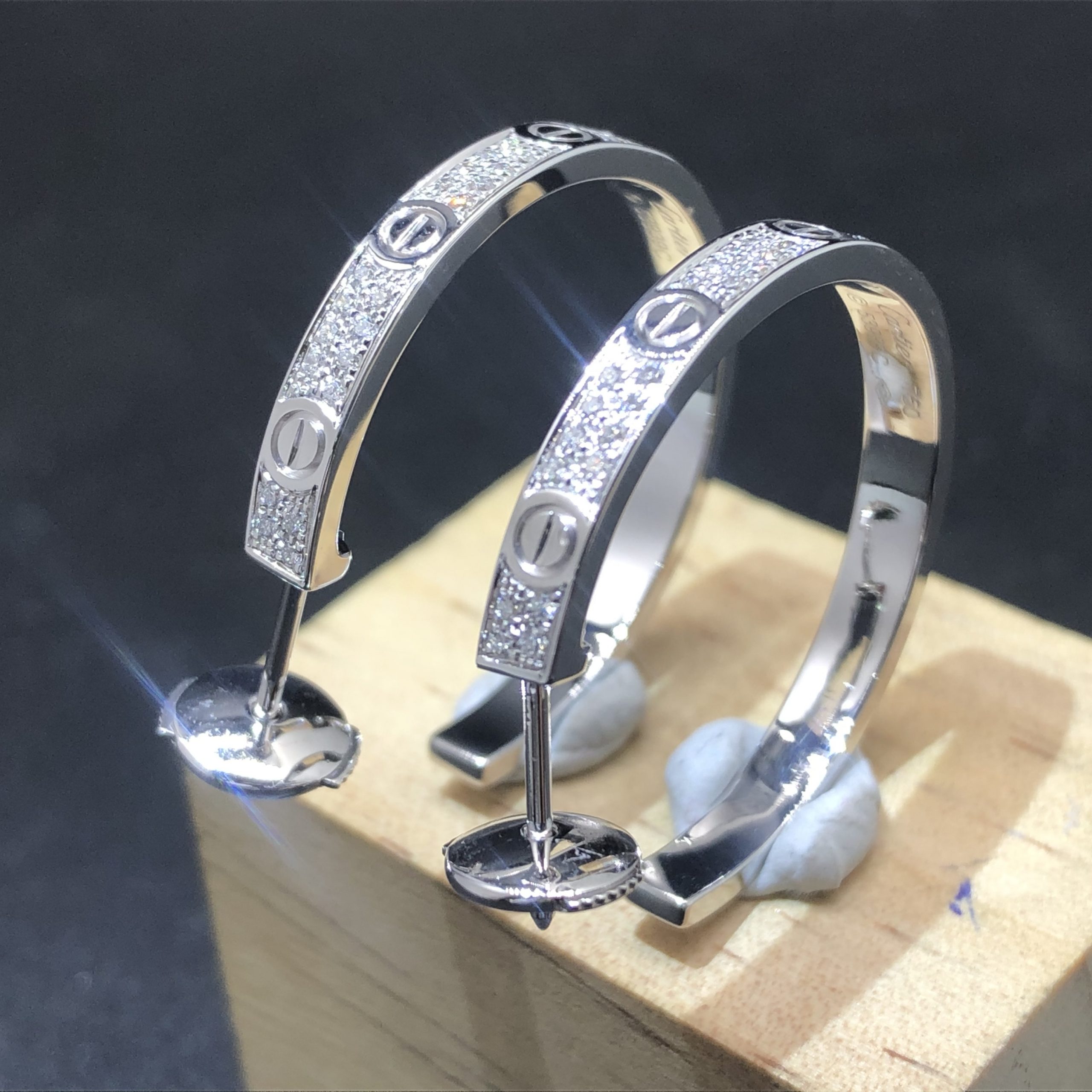 Cartier Love Earrings Custom Made in 18K White Gold with Diamonds-paved