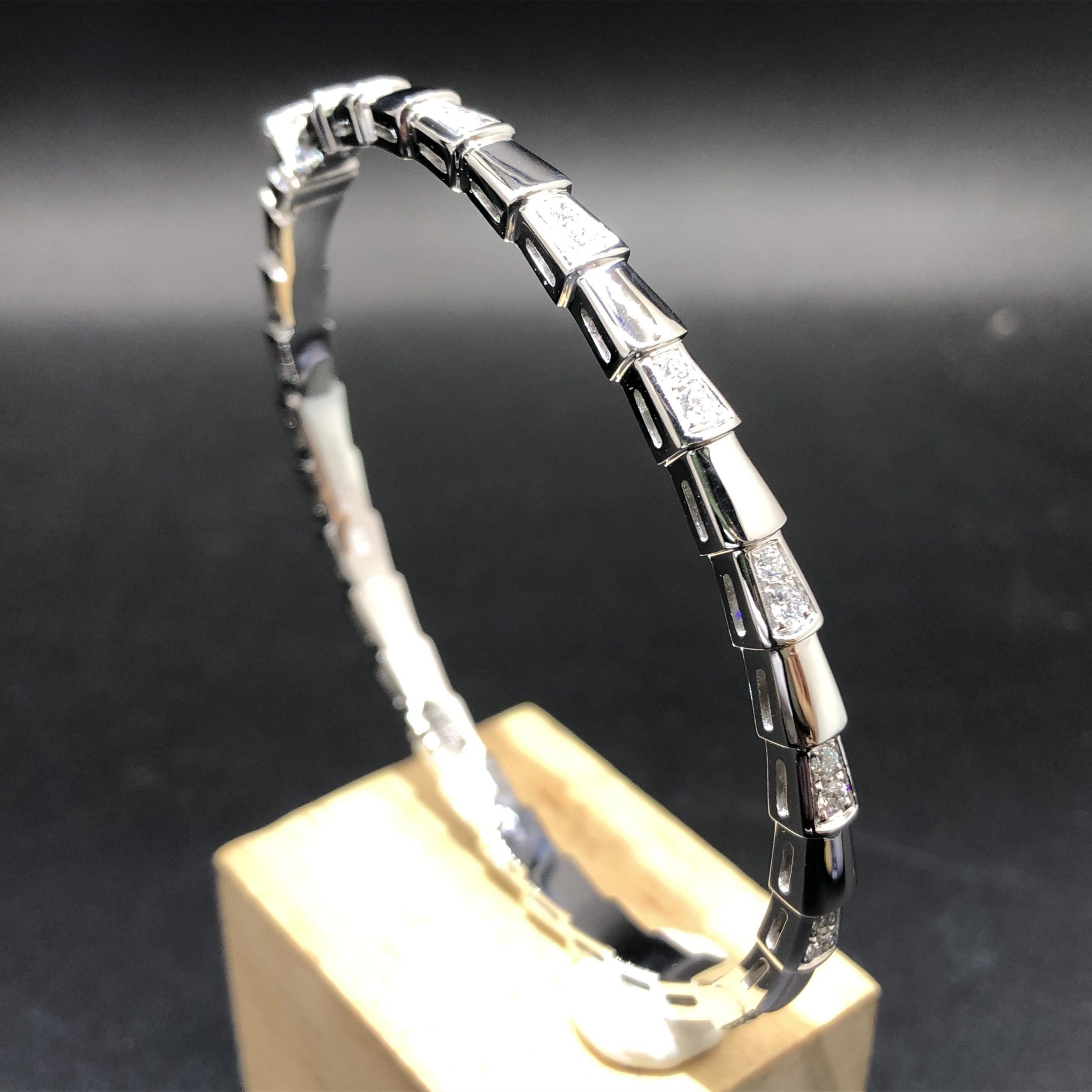 Bvlgari Serpenti Viper Bracelet Custom Made in 18K White Gold with Demi-pavé Diamonds
