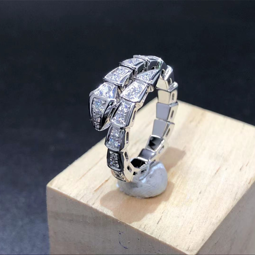 Bvlgari Serpenti Viper Ring Custom Made in 18K White Gold and Full Diamonds Paved